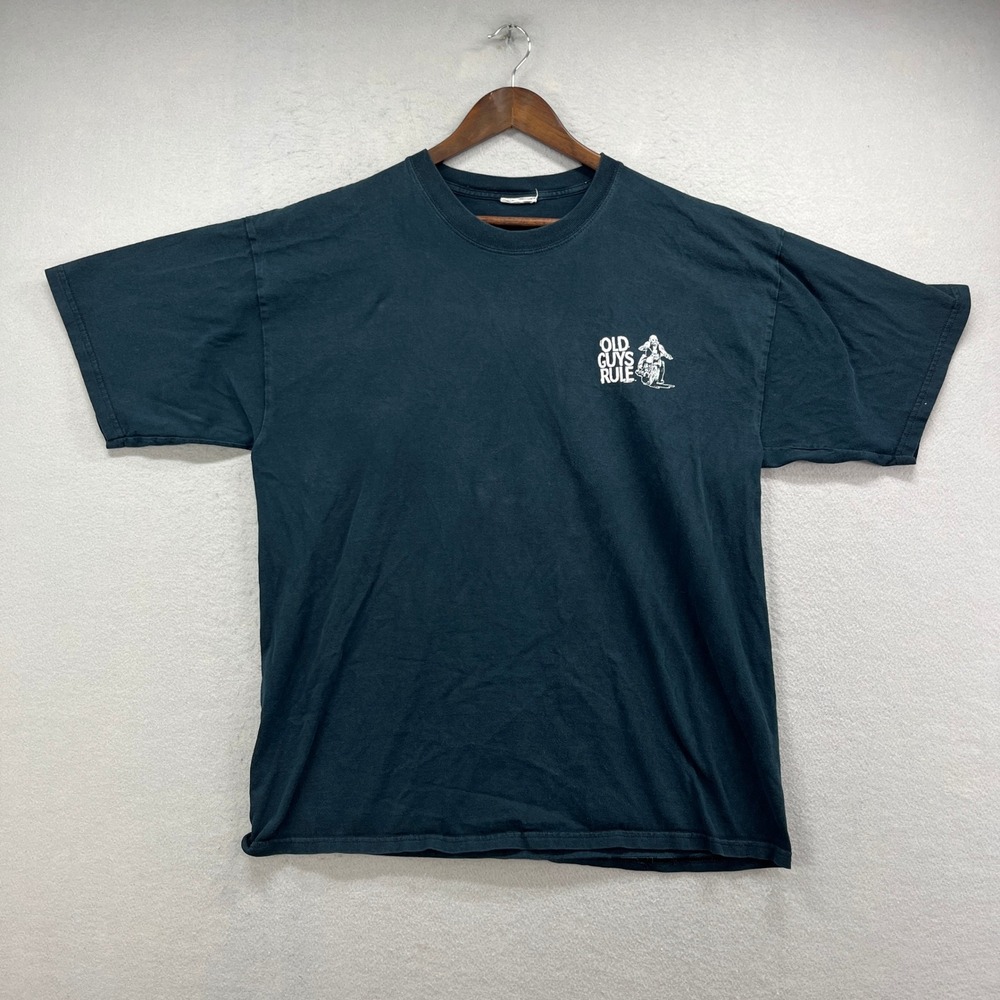 Old Guys Rule T Shirt Mens Large* Navy Motorcycle Graphic Biker Casual Tee